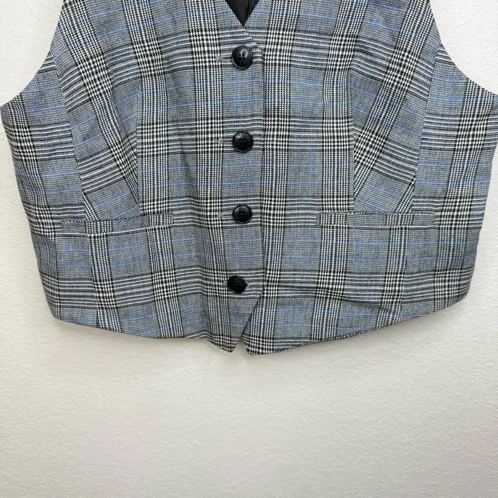 MADEWELL Wool Blend Waisted Vest in Yarn-Dye Plaid Brown Tan Career Women’s 14